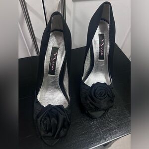 Nina Black Heels with Floral Accent